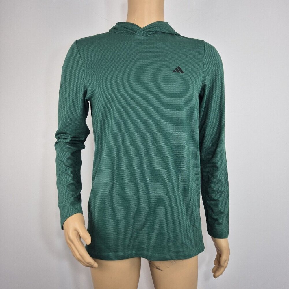 Adidas Men Axis Tech Hooded Training Long Sleeve Shirt Size S Green Striped (37)